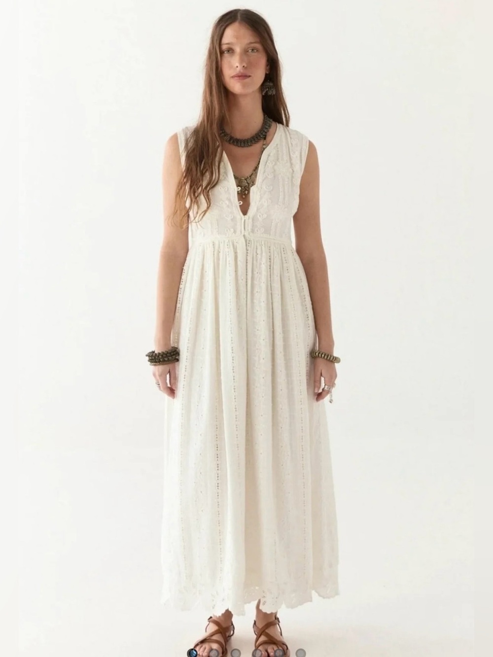 Magaschoni Bohemian Ivory 100% Cotton, Lined Midi Dress. XS. NWT. Gorgeous!